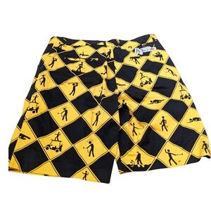 Royal & Awesome Men's Golf Shorts Size 36 Black Yellow Diamond Golf Cart Novelty